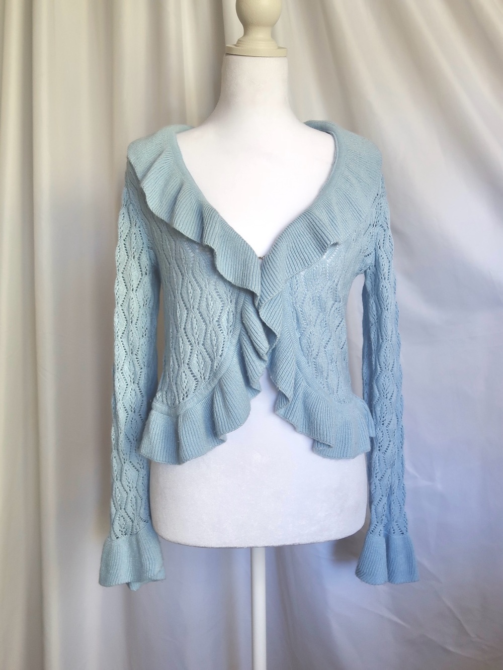 VTG Blue ruffle crochet cardigan